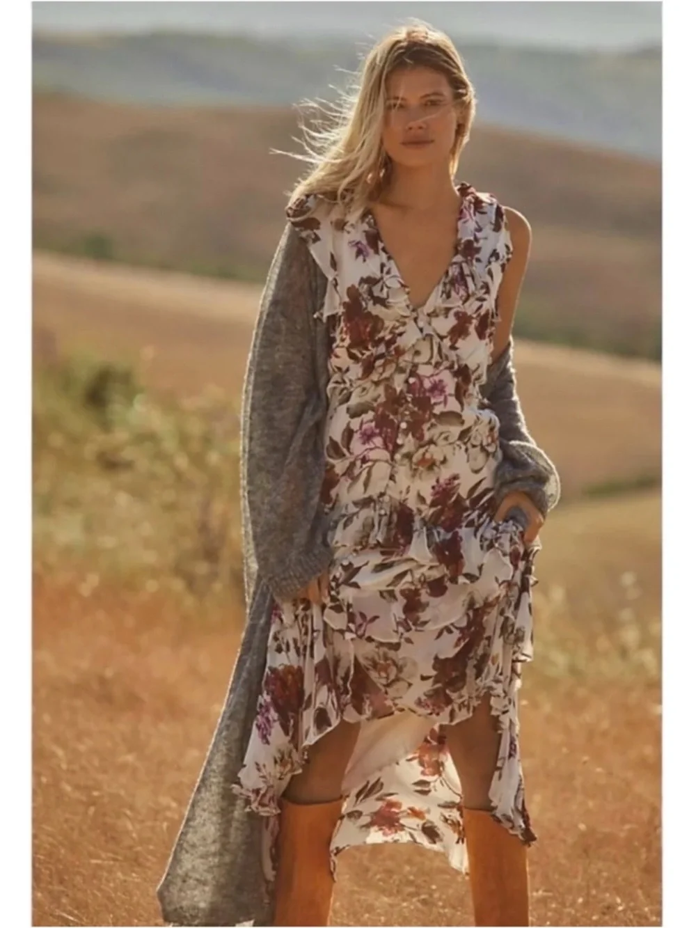 NWT Anthropologie V-Neck Floral Tiered Ruffle Prairie Dress 
(Sz 16 Plus) - Picture 4 of 15